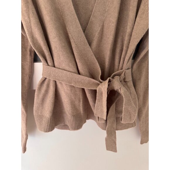NWT Anne Taylor LOFT Tan V-Neck Chiffon Cross Tie Closure Cardigan Womens Size L - Picture 2 of 8
